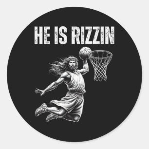 Pegatina Redonda Es Rizzin Bysketbyll Jesús Cristiano Pascua
