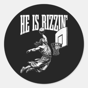 Pegatina Redonda Es Rizzin Divertido Jesús Básquetbol Meme Tank Top