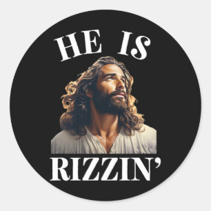 Pegatina Redonda Es Rizzin - Divertido Jesús Cristiano Pascua Dicie