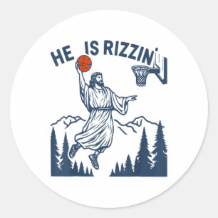 Pegatina Redonda Es Rizzin Easter Gracioso Básquetbol Rel Cristiano