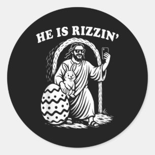 Pegatina Redonda Es Rizzin Funny Rizz Pascua Cristiana