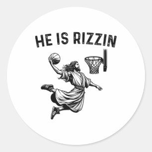 Pegatina Redonda Es Rizzin Jesús Basketball Cristiano Religioso