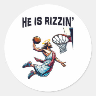 Pegatina Redonda Es Rizzin Jesús Pascua De Baloncesto Para Niños Ho