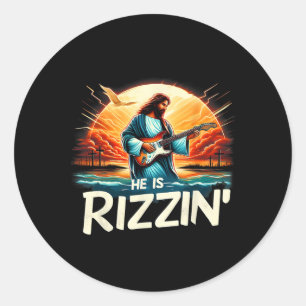 Pegatina Redonda Es Rizzin Pascua Cristiano Jesús Vintage Jesús