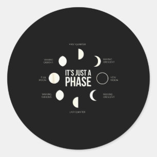 Pegatina Redonda Es solo una fase Fases lunares Luna nueva Hemisfer