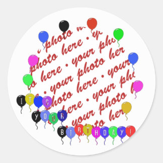 Pegatina Redonda ¡Es tu cumpleaños! Marco fotográfico de los globos