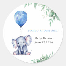 Es un Baby Shower azul de globo de niño elefante