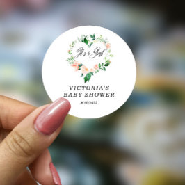 Pegatina Redonda Es un Baby Shower Chica