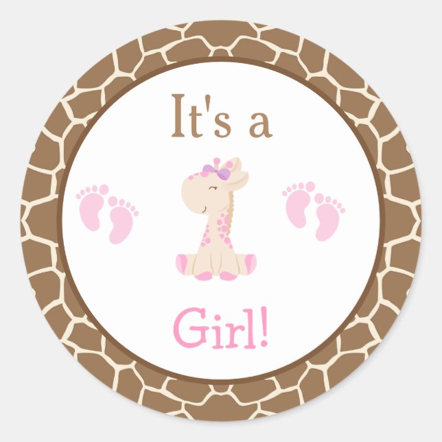Pegatina Redonda Es un Baby Shower Chica Giraffe (Anverso)