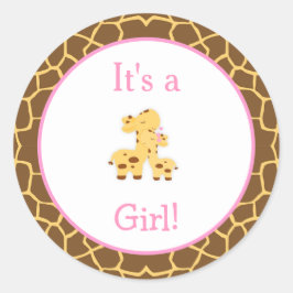 Pegatina Redonda Es un Baby Shower Chica Giraffe