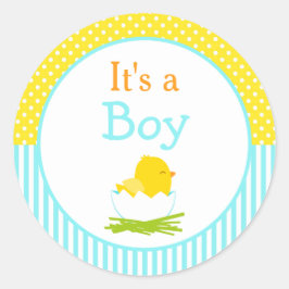 Pegatina Redonda Es un Baby Shower de Boy Chick