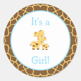 Pegatina Redonda Es un Baby Shower de Boy Giraffe