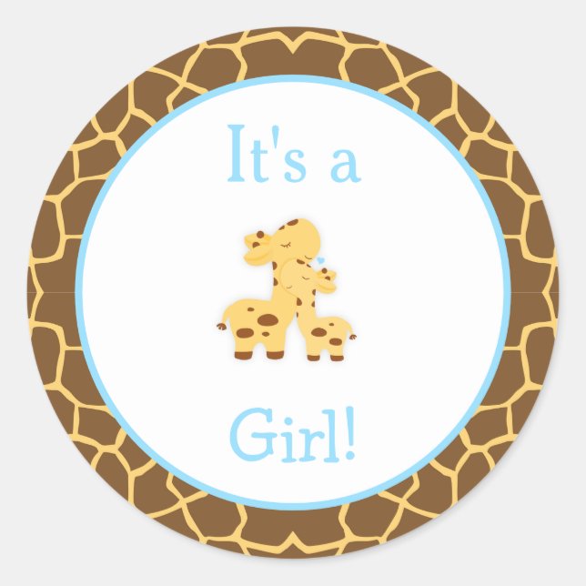Pegatina Redonda Es un Baby Shower de Boy Giraffe (Anverso)