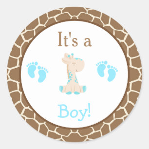 Pegatina Redonda Es un Baby Shower de Boy Giraffe