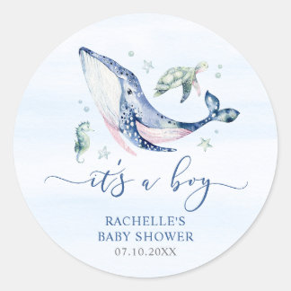 Pegatina Redonda Es un Baby Shower de Boy Under the Sea