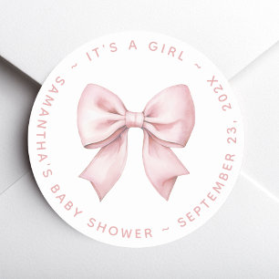 Pegatina Redonda Es un Baby Shower de Niña Arco Rosa