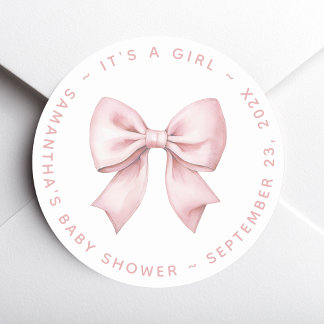Pegatina Redonda Es un Baby Shower de Niña Arco Rosa