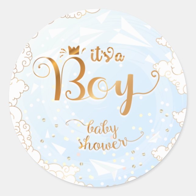Pegatina Redonda Es un Baby Shower de niño-príncipe (Anverso)
