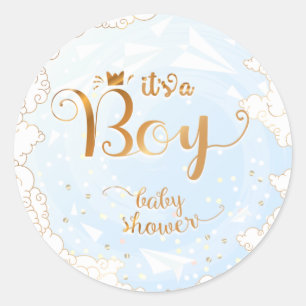 Pegatina Redonda Es un Baby Shower de niño-príncipe