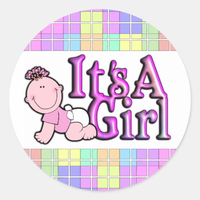 Pegatina Redonda Es un Chica brillante texto rosado con hoja de Peg (Anverso)