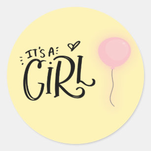 Pegatina Redonda Es un Chica con globo rosa
