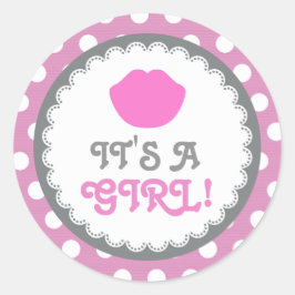 Pegatina Redonda Es un Chica de la Invitación Baby Shower puntos de