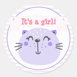 Pegatina Redonda Es un chica | Gato morado de corte | BABY SHOWER