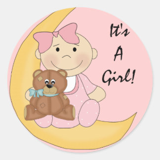 Pegatina Redonda Es un Chica - Personalizado de bebé lindo