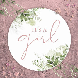 Pegatina Redonda Es Un Chica Polvoriento Rosa Verde Favor Baby Show