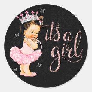 Pegatina Redonda Es un Chica Princesa Chica Baby Shower