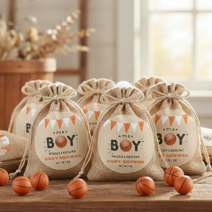 Pegatina Redonda ¡Es un chico! Baby Shower con temas de baloncesto