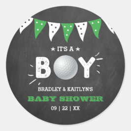 Pegatina Redonda ¡Es un chico! Baby Shower con temas de golf