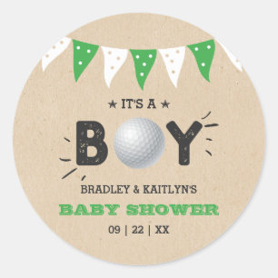 Pegatina Redonda ¡Es un chico! Baby Shower con temas de golf