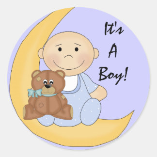 Pegatina Redonda Es un chico - Personalizado de bebé lindo