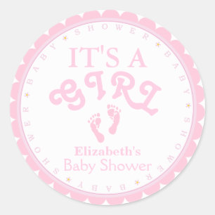 Pegatina Redonda Es un favor Chica-Rosado de Baby Shower