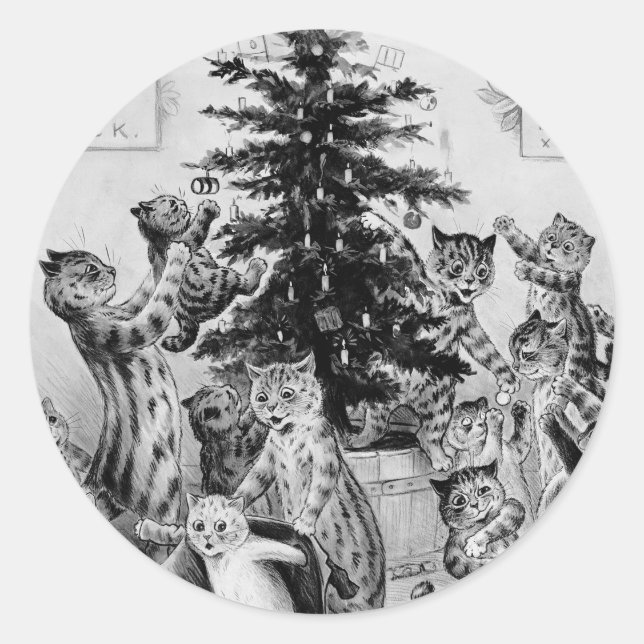 Pegatina Redonda Es un gato Navidad - Pegatinas Louis Wain (Anverso)