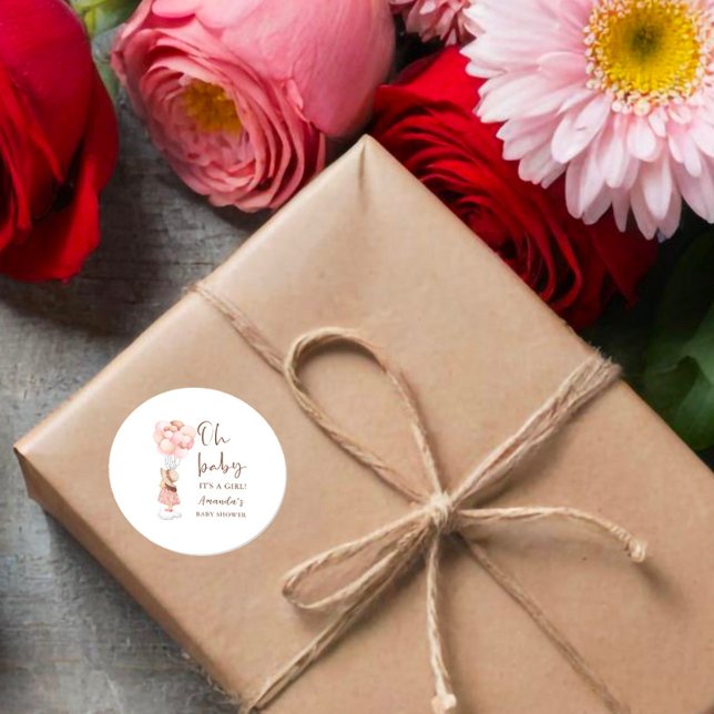 Pegatina Redonda Es un globo volador Baby Shower Chica (Subido por el creador)