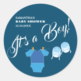 Pegatina Redonda ¡Es un niño! Baby Shower Blue Modern. Servilletas