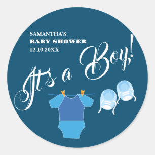 Pegatina Redonda ¡Es un niño! Baby Shower Blue Modern. Servilletas