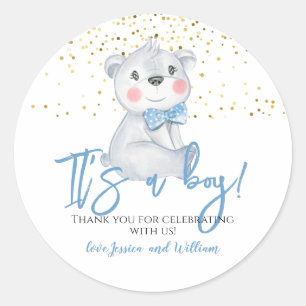Pegatina Redonda Es un niño Baby Shower Gracias