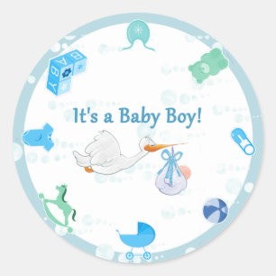 Pegatina Redonda Es un niño - Baby Shower personalizado