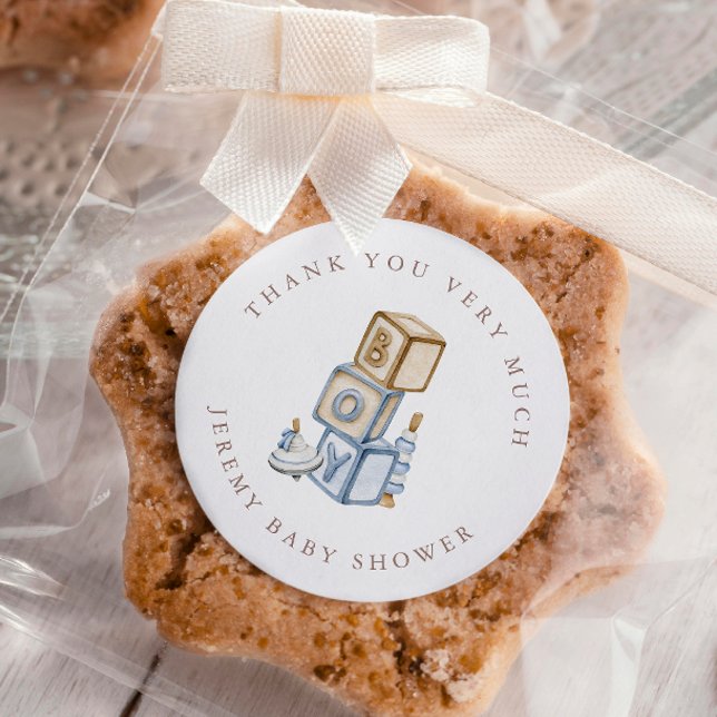 Pegatina Redonda Es un niño Blue Boho Bloques y Juguetes de Madera (Subido por el creador)