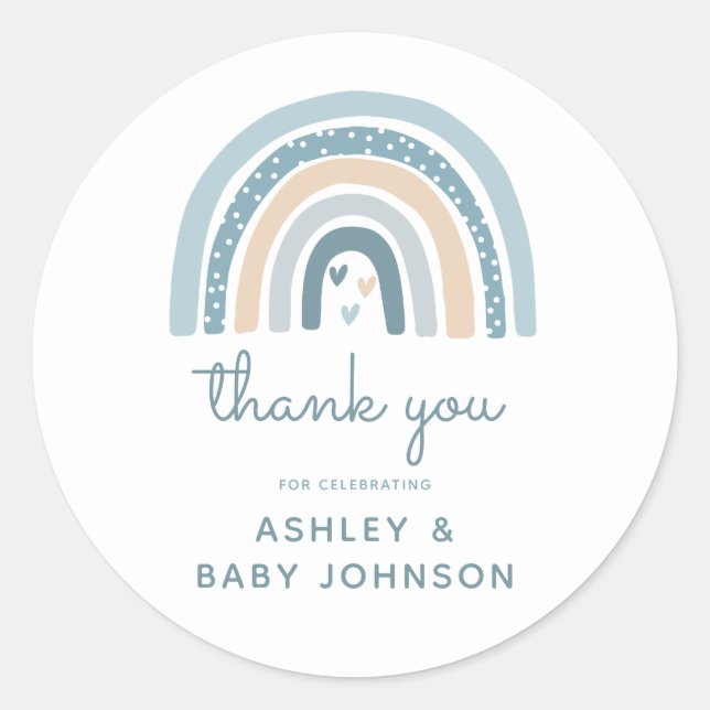 Pegatina Redonda Es un niño Boho Rainbow Baby Shower Gracias (Anverso)