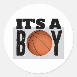 Pegatina Redonda Es un Niño Chorro de Bebé de Baloncesto en Blanco