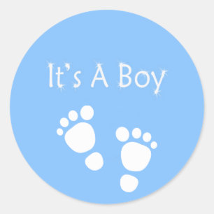 Pegatina Redonda es un niño con los pies azules