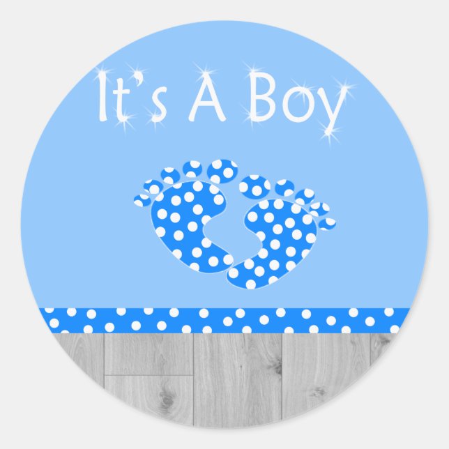 Pegatina Redonda es un niño con pies de bebé azules (Anverso)