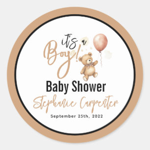 Pegatina Redonda ¡Es un niño! Cute Teddy Bear Baby Shower