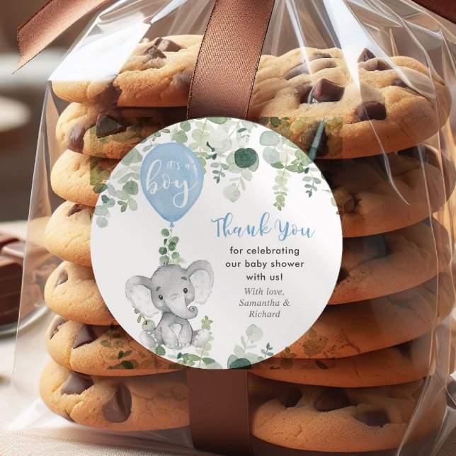 Pegatina Redonda Es un niño elefante globo vegetación de la ducha d (Subido por el creador)