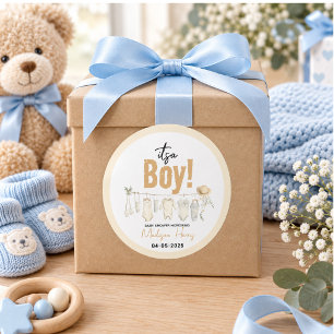 Pegatina Redonda ¡Es un Niño! Fiesta de Bebé Azul - Dulce y Encanta