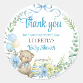 Pegatina Redonda Es un niño floral ducha de bebé, gracias